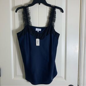 Soma Weekend Navy Blue Daywear Camisole with Black Lace Accents Size Medium NWT